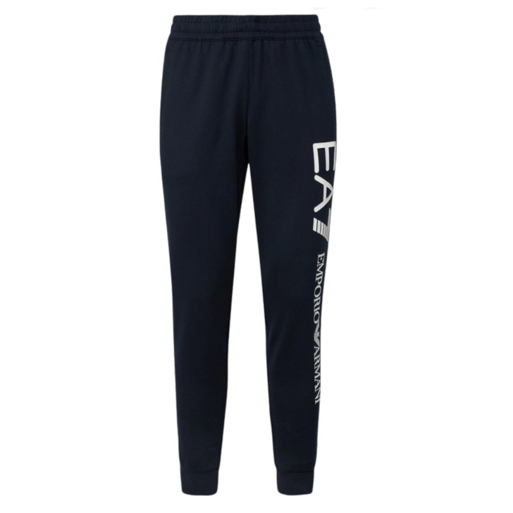 EA7 EMPORIO ARMANI PANTALONE JOGGER IN COTONE BLUE CON MAXI LOGO LETTERING WHITE	