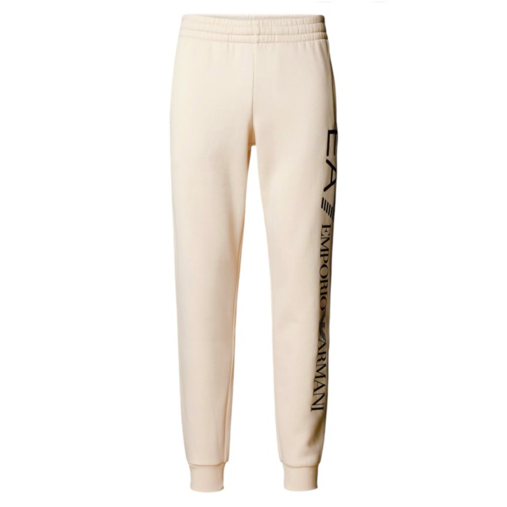 EA7 EMPORIO ARMANI PANTALONE JOGGER IN COTONE BEIGE CON MAXI LOGO LETTERING BLACK