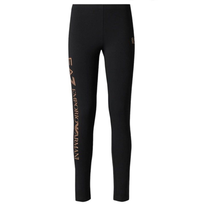 EA7 EMPORIO ARMANI LEGGINGS BLACK CON LOGO LETTERING STAMPATO ROSAGOLD 