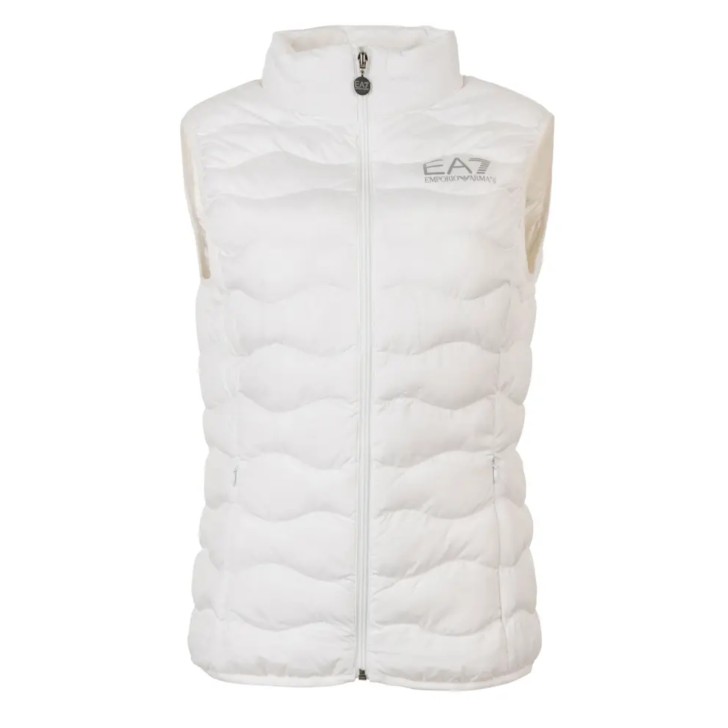 EA7 EMPORIO ARMANI GILET WHITE CON LOGO LETTERING SILVER