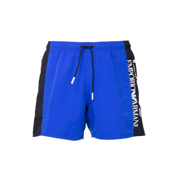 Ea7 Emporio Armani boxer da mare blu con banda laterale nera 