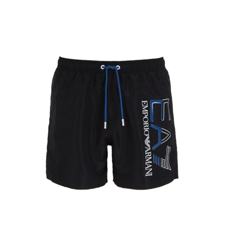 Ea7 Emporio Armani boxer da mare nero con logo blu nella parte anteriore