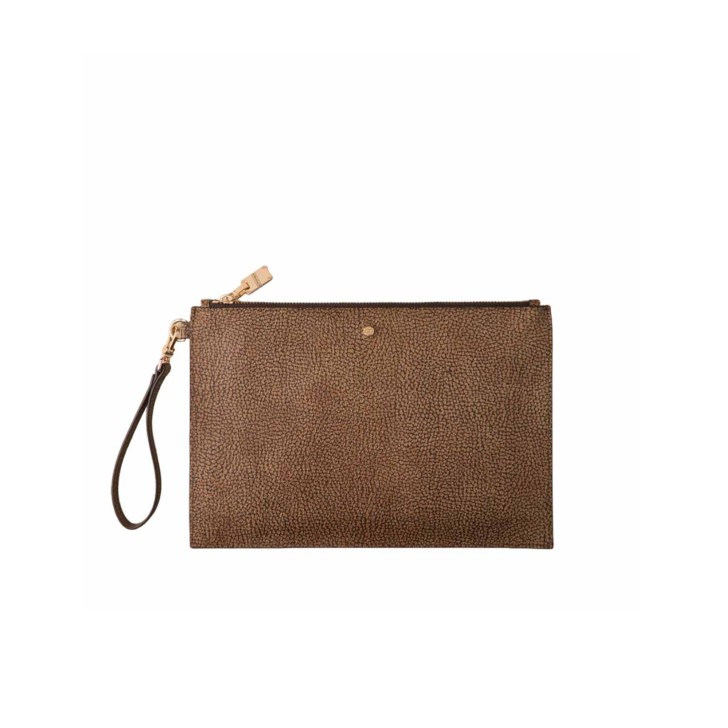 BORBONESE POCHETTE PIATTA CON STAMPA OP NATURAL IN PELLE