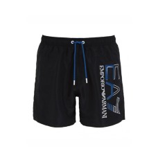 Ea7 Emporio Armani boxer da mare nero con logo blu nella parte anteriore 