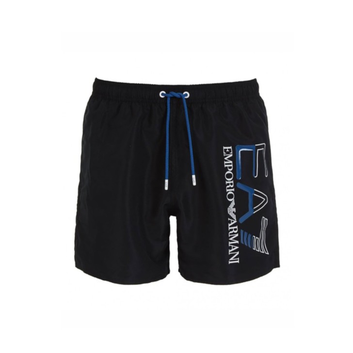 Ea7 Emporio Armani boxer da mare nero con logo blu nella parte anteriore 