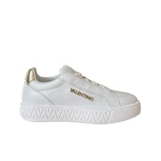 VALENTINO SNEAKER IN LEATHER TOTAL WHITE CON LOGO LETTERING IN METALLO GOLD