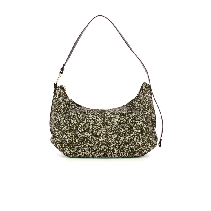 BORBONESE BORSA HOBO MEDIUM CON STAMPA OP NATURAL/BLACK IN NYLON 