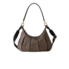 BORBONESE BORSA HOBO A SPALLA CON STAMPA OP NATURAL/BLACK IN NYLON 