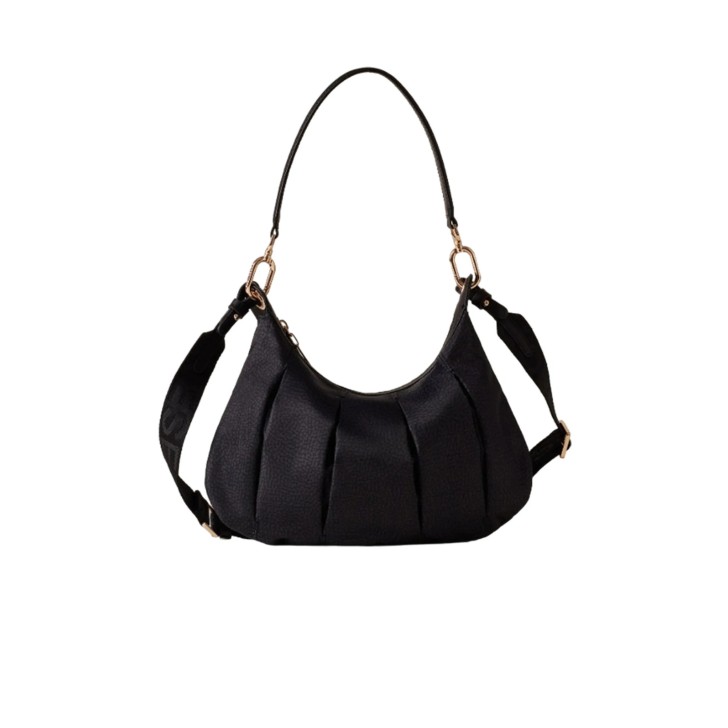 BORBONESE BORSA HOBO A SPALLA NERA IN NYLON 