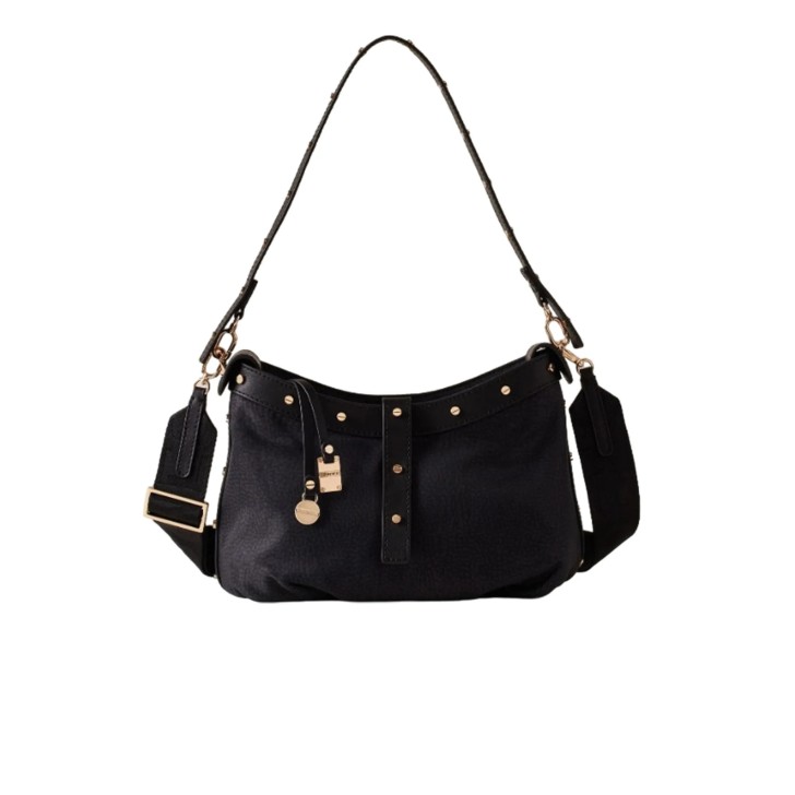 BORBONESE BORSA HOBO MINI A SPALLA NERA IN NYLON 