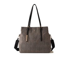 BORBONESE BORSA SHOPPING A SPALLA CON STAMPA OP NATURAL/BLACK IN NYLON 