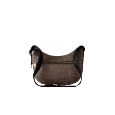 BORBONESE LUNA BAG SMALL CON STAMPA OP NATURAL/BLACK IN NYLON DA DONNA 