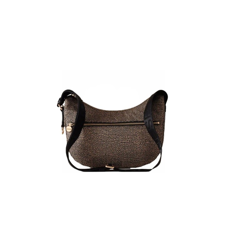 BORBONESE LUNA BAG SMALL CON STAMPA OP NATURAL/BLACK IN NYLON DA DONNA 