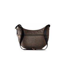 BORBONESE LUNA BAG MIDDLE A TRACOLLA CON STAMPA OP NATURAL/BLACK IN NYLON DA DONNA 