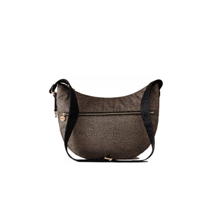 BORBONESE LUNA BAG MIDDLE A TRACOLLA CON STAMPA OP NATURAL/BLACK IN NYLON DA DONNA 