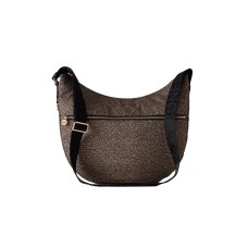 BORBONESE LUNA BAG MEDIUM A TRACOLLA CON STAMPA OP NATURAL/BLACK IN NYLON DA DONNA 