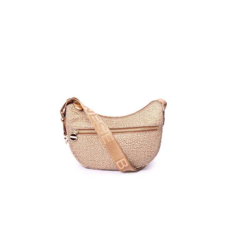 BORBONESE LUNA BAG MINI A TRACOLLA CON STAMPA BEIGE/BROWN IN NYLON DA DONNA 