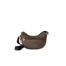 BORBONESE LUNA BAG MINI A TRACOLLA CON STAMPA OP NATURAL/BLACK IN NYLON DA DONNA 