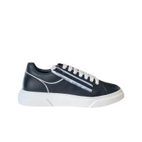 VALENTINO SNEAKER IN LEATHER TOTAL BLACK CON ZIP E LOGO LETTERING