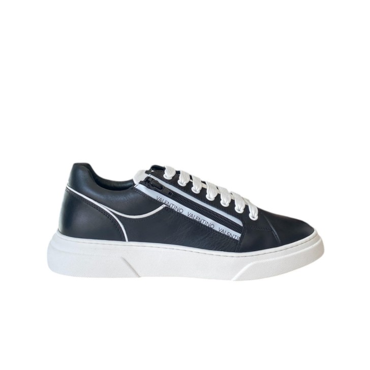 VALENTINO SNEAKER IN LEATHER TOTAL BLACK CON ZIP E LOGO LETTERING