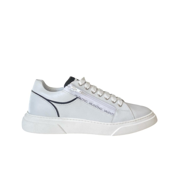 VALENTINO SNEAKER IN LEATHER TOTAL WHITE CON ZIP E LOGO LETTERING