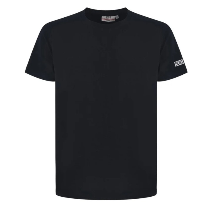 GCDS ESSENTIALS T-SHIRT A MANICA CORTA IN COTONE BLACK UNISEX CON LOGO LETTERING SULLA MANICA 