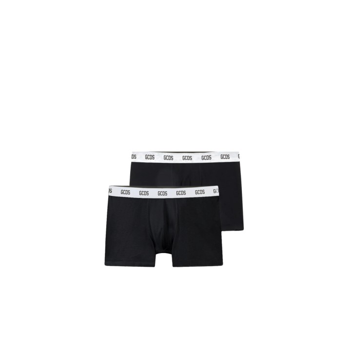 GCDS ESSENTIALS BOXER BRIEFS 2-PACK IN COTONE BLACK CON FASCA ELASTICA IN VITA CON LOGO LETTERING BLACK