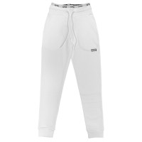 GCDS ESSENTIALS PANTALONE JOGGERS IN COTONE WHITE CON ELASTICO IN VITA WHITE E LOGO LETTERING BLACK