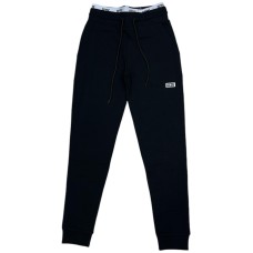 GCDS ESSENTIALS PANTALONE JOGGERS IN COTONE BLACK CON ELASTICO IN VITA WHITE E LOGO LETTERING BLACK 