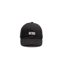 GCDS ESSENTIAL CAPPELLO DA BASEBALL IN GABARDINA DI COTONE UNISEX BLACK CON LOGO LETTERING GCDS RICAMATO WHITE