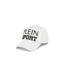 PLEIN SPORT CAPPELLO BASEBALL WHITE CON MAXI LOGO LETTERING RICAMATO BLACK