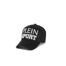 PLEIN SPORT CAPPELLO BASEBALL BLACK CON MAXI LOGO LETTERING RICAMATO WHITE