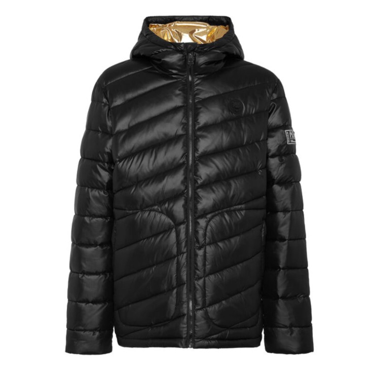 PLEIN SPORT JACKET BOMBER OVERSIZE BLACK CON CAPPUCCIO