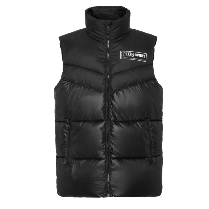 PLEIN SPORT GILET OVERSIZE IN NYOLN PUFFERED BLACK