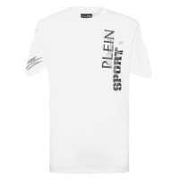 PLEIN SPORT T-SHIRT IN JERSEY DI COTONE WHITE A MANICA CORTA CON MAXI LOGO LETTERING 