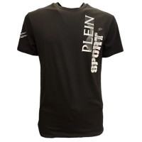 PLEIN SPORT T-SHIRT IN JERSEY DI COTONE BLACK A MANICA CORTA CON MAXI LOGO LETTERING 