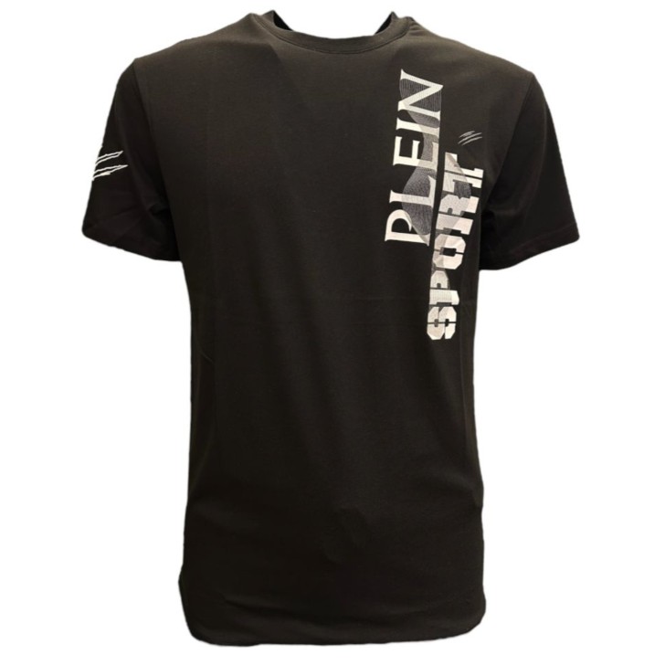 PLEIN SPORT T-SHIRT IN JERSEY DI COTONE BLACK A MANICA CORTA CON MAXI LOGO LETTERING 