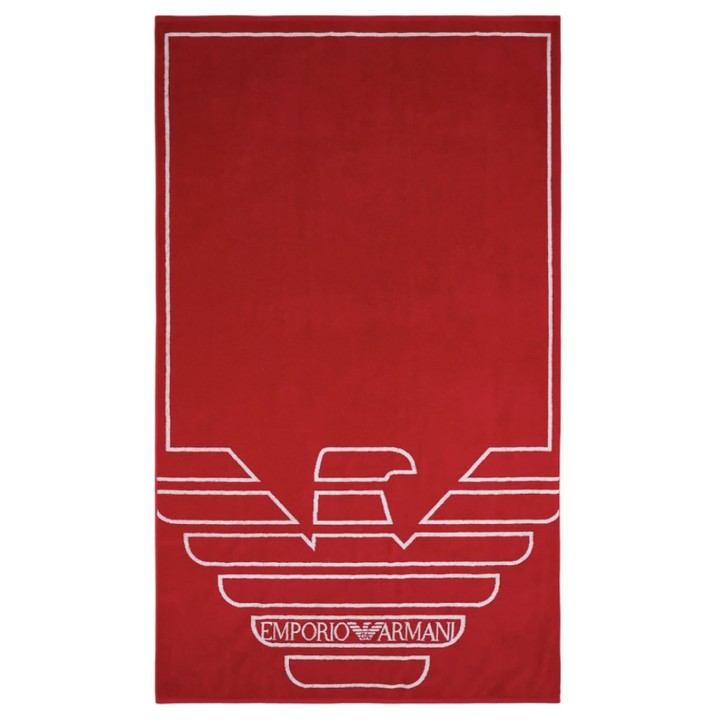 Emporio Armani Swimwear Telo Mare Rosso Unisex con maxi logo Aquila