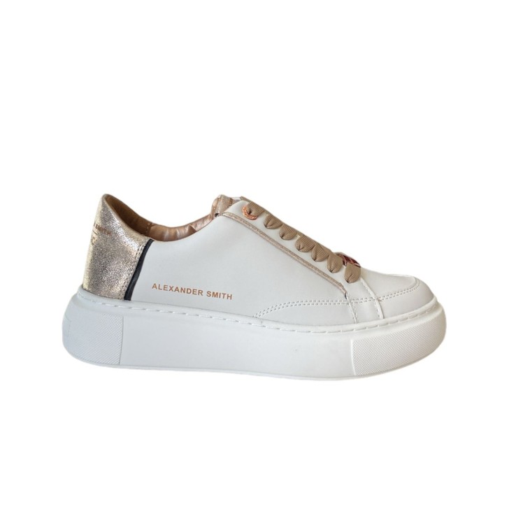 ALEXANDER SMITH ECO-GREENWICH SNEAKER IN LEATHER WHITE E GOLD LAMINATO