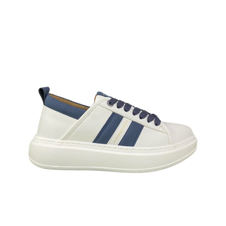 ALEXANDER SMITH ECO WEMBLEY MAN SNEAKER IN LEATHER WHITE E BLUE