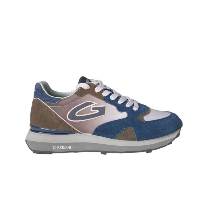 ALBERTO GUARDIANI SNEAKER IN SUEDE E NYLON GREY GREEN E BLUE DA UOMO 