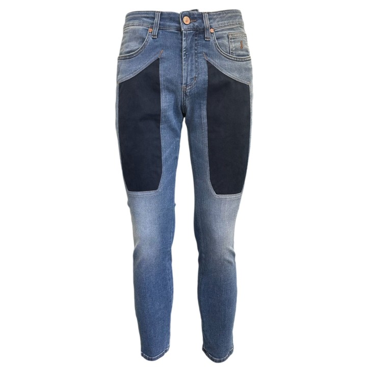 JECKERSON JEANS JAMES 5 TASCHE SKINNY DA UOMO CON TOPPE IN ALCANTARA BLU