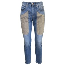 JECKERSON JEANS JAMES 5 TASCHE SKINNY DA UOMO CON TOPPE IN ALCANTARA GRIGIO 