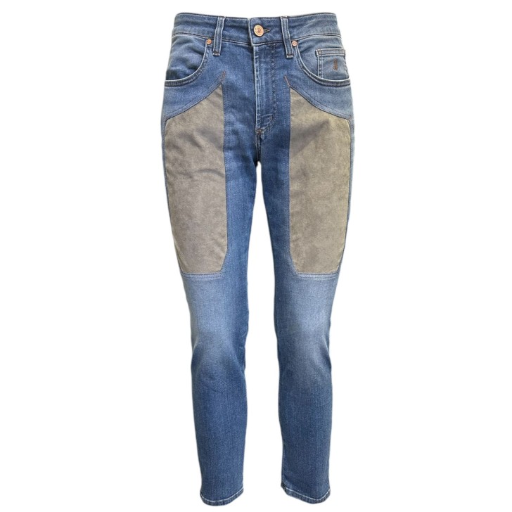 JECKERSON JEANS JAMES 5 TASCHE SKINNY DA UOMO CON TOPPE IN ALCANTARA GRIGIO 