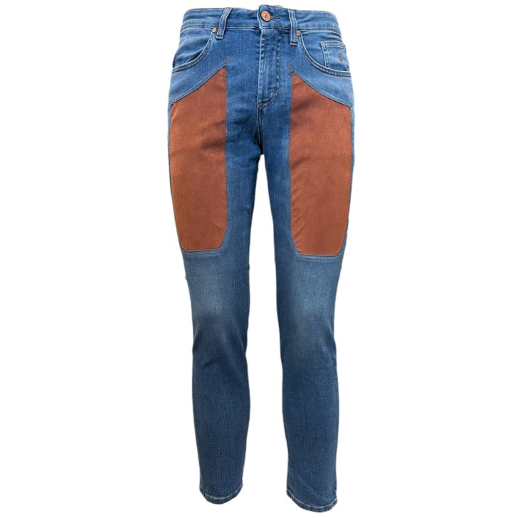 ﻿JECKERSON JEANS JAMES 5 TASCHE SKINNY DA UOMO CON TOPPE IN ALCANTARA RUGGINE 