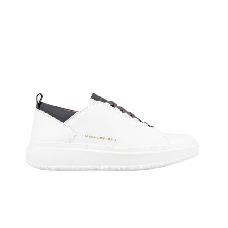 ALEXANDER SMITH WEMBLEY MAN SNEAKER IN LEATHER WHITE DARK GREY 