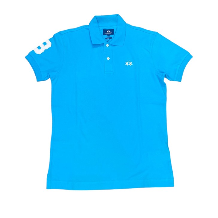 La Martina  Polo azzurra da uomo Logo ricamato a contrasto