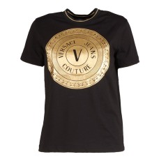 VERSACE JEANS COUTURE T-SHIRT NERA CON STAMPA ORO DA DONNA. 