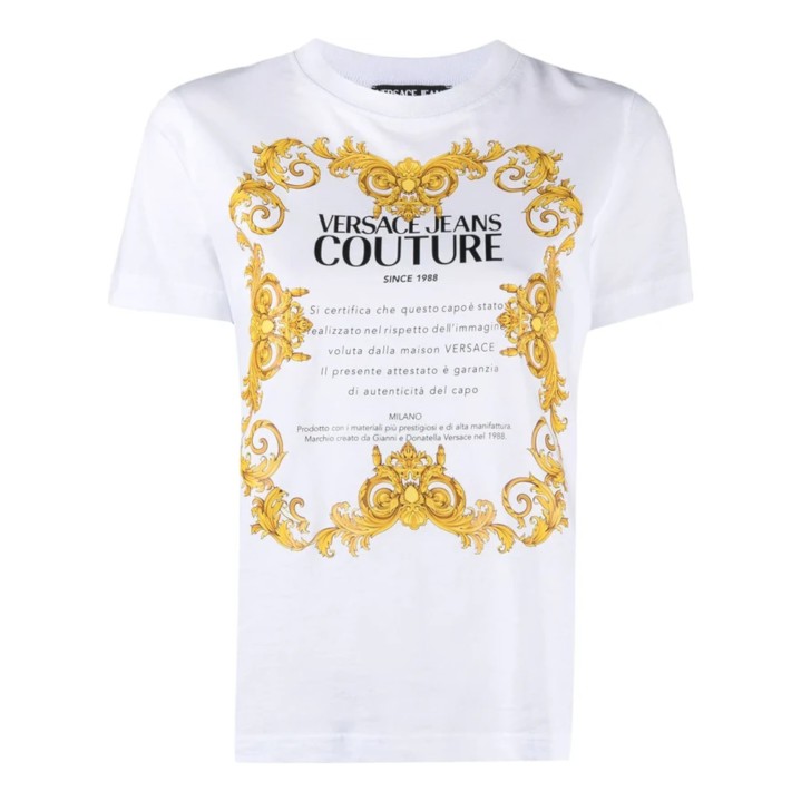 VERSACE JEANS COUTURE T-SHIRT IN COTONE WHITE A MANICA CORTA CON MAXI STAMPA 