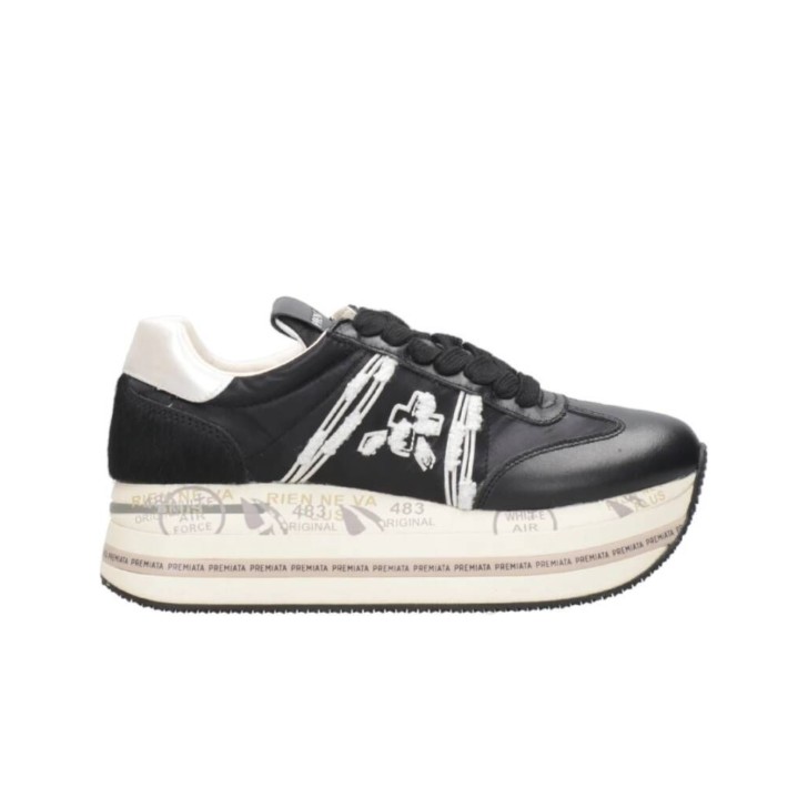 PREMIATA BETH_6953 SNEAKER IN LEATHER E NYLON BLACK